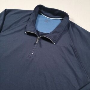 Lands End Quarter Zip Pullover Mens XL Navy Blue Solid Regular Fit Rayon Blend